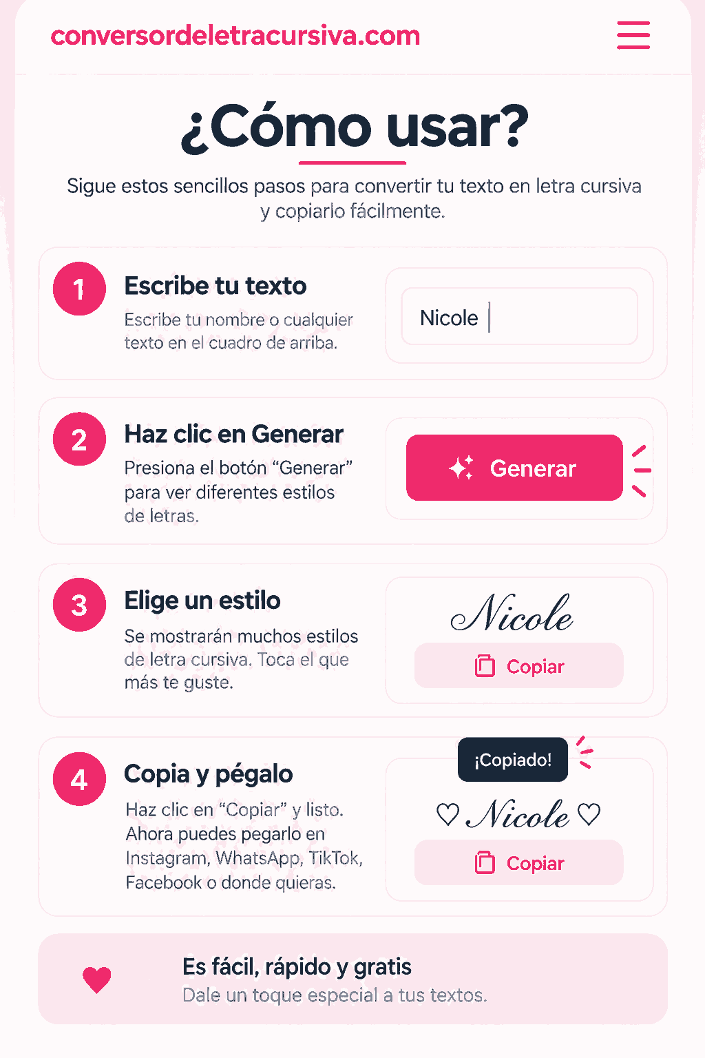 Conversor de letras cursivas para copiar y pegar